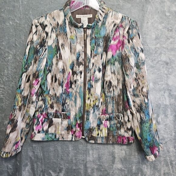 Requirements Women's Sz Small Zip Jacket Blazer Beige Pink Lined - Picture 1 of 9